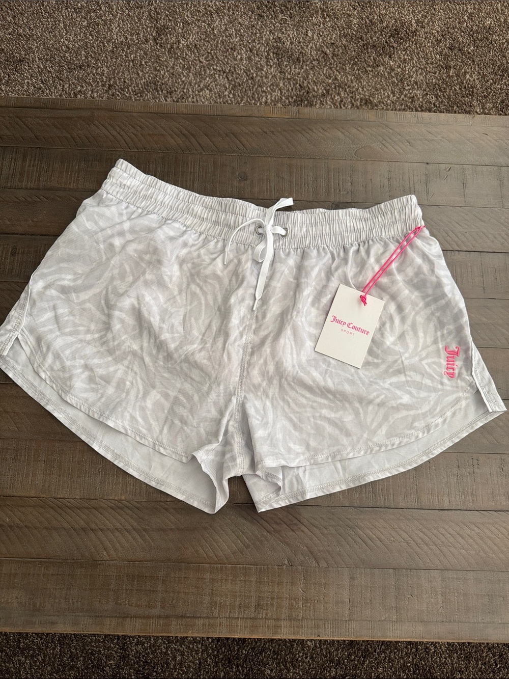 Juicy Couture White Athletic Shorts with Pink Logo Accent